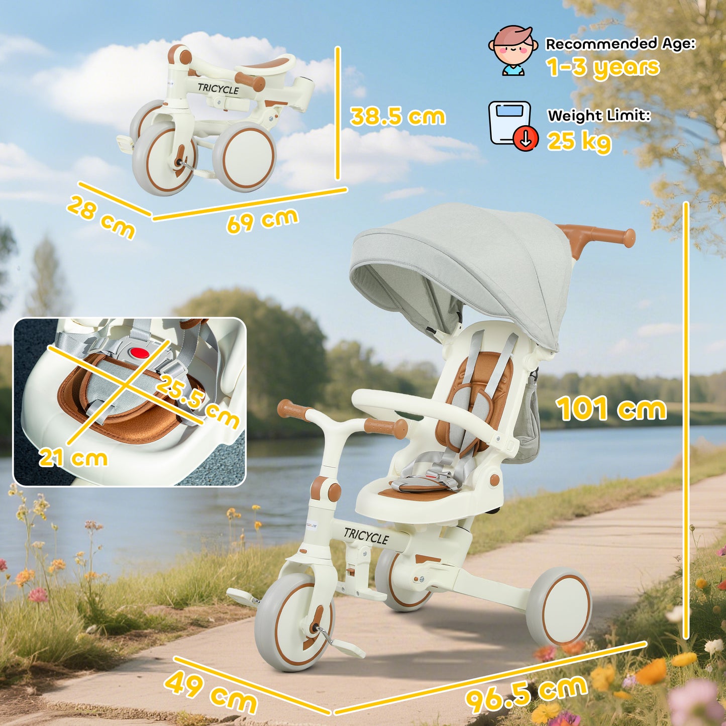 5 in 1 Kids Trike with Adjustable Backrest
