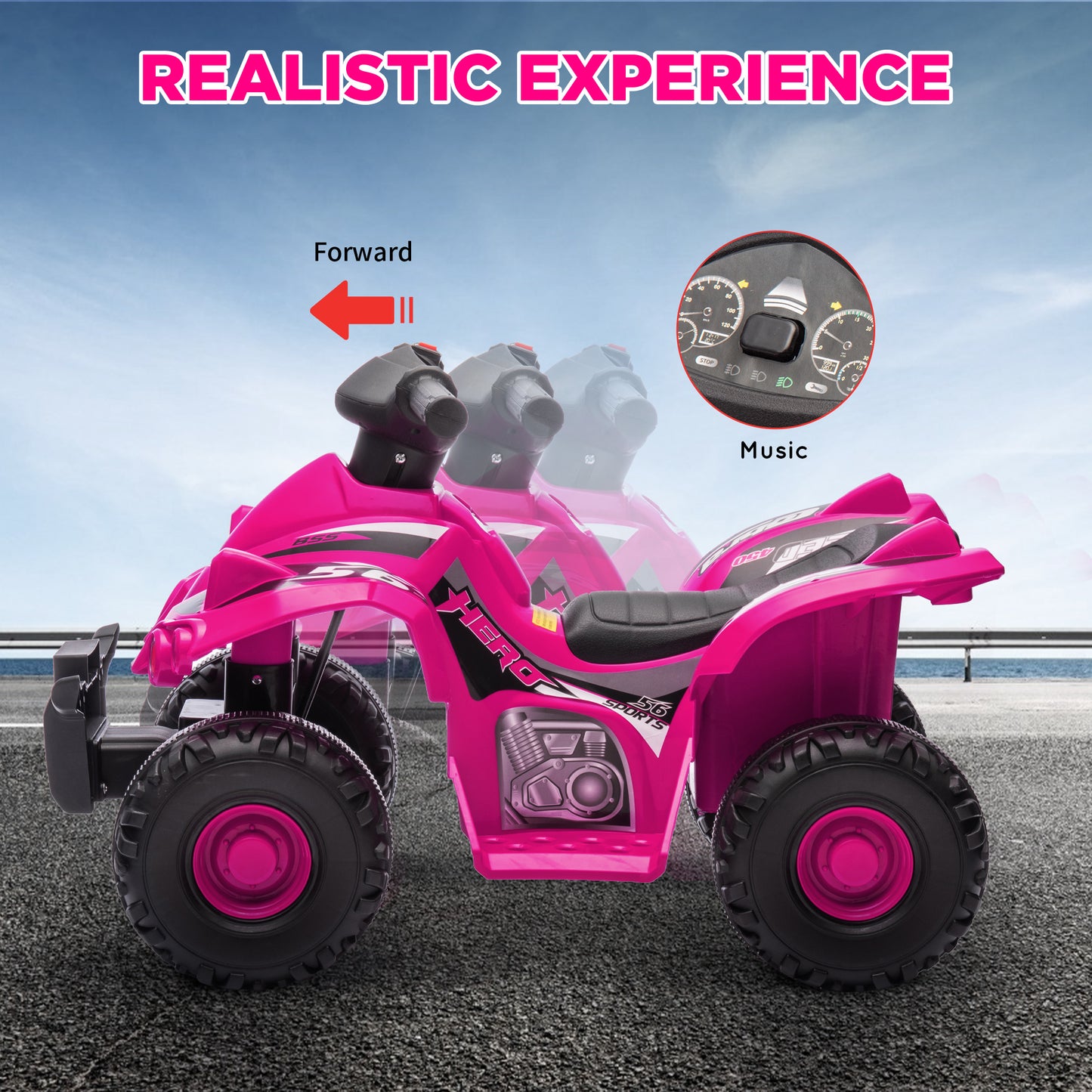 6V Kids Electric Quad Bike w/ Music, Forward Function, for 2-6 Years