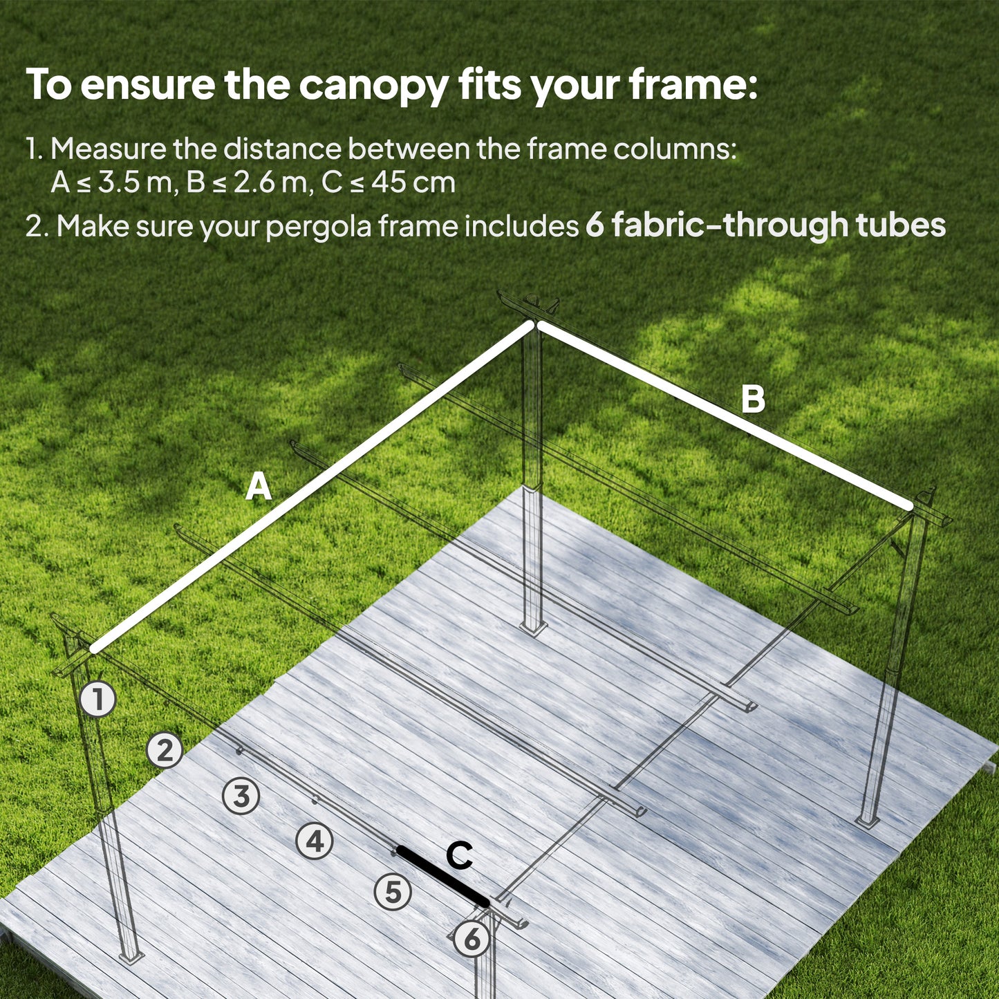 Retractable Pergola Cover, 3.5 x 2.6 m Replacement Canopy Fabric