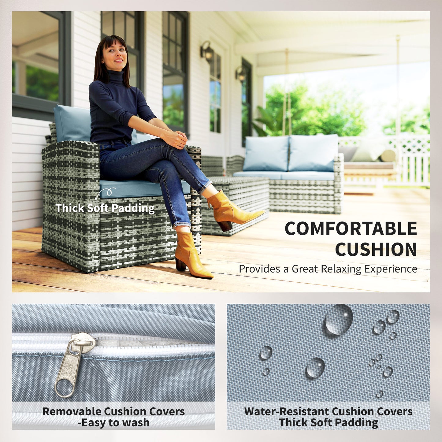 6 Pieces Rattan Garden Furniture Set