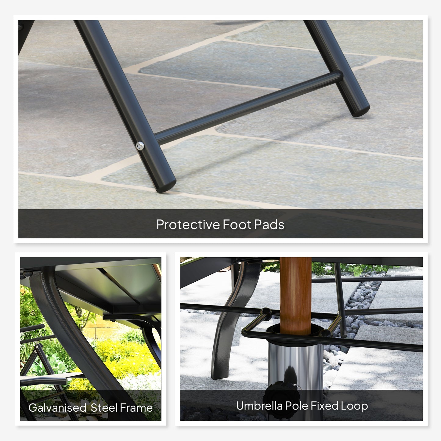 Seven-Piece Steel Outdoor Dining Set, with Parasol Hole