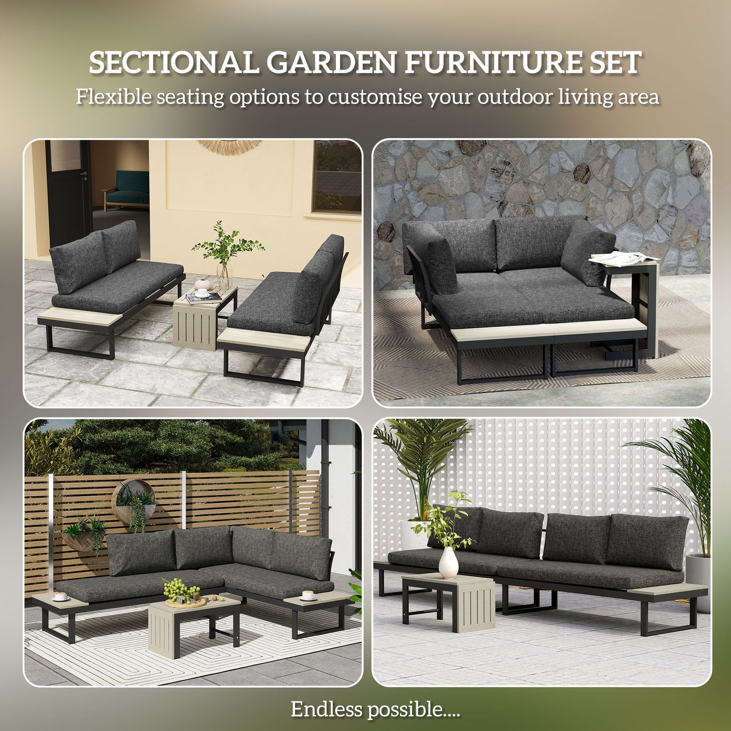 4 Seater L Shaped Aluminium Sectional Garden Furniture Set