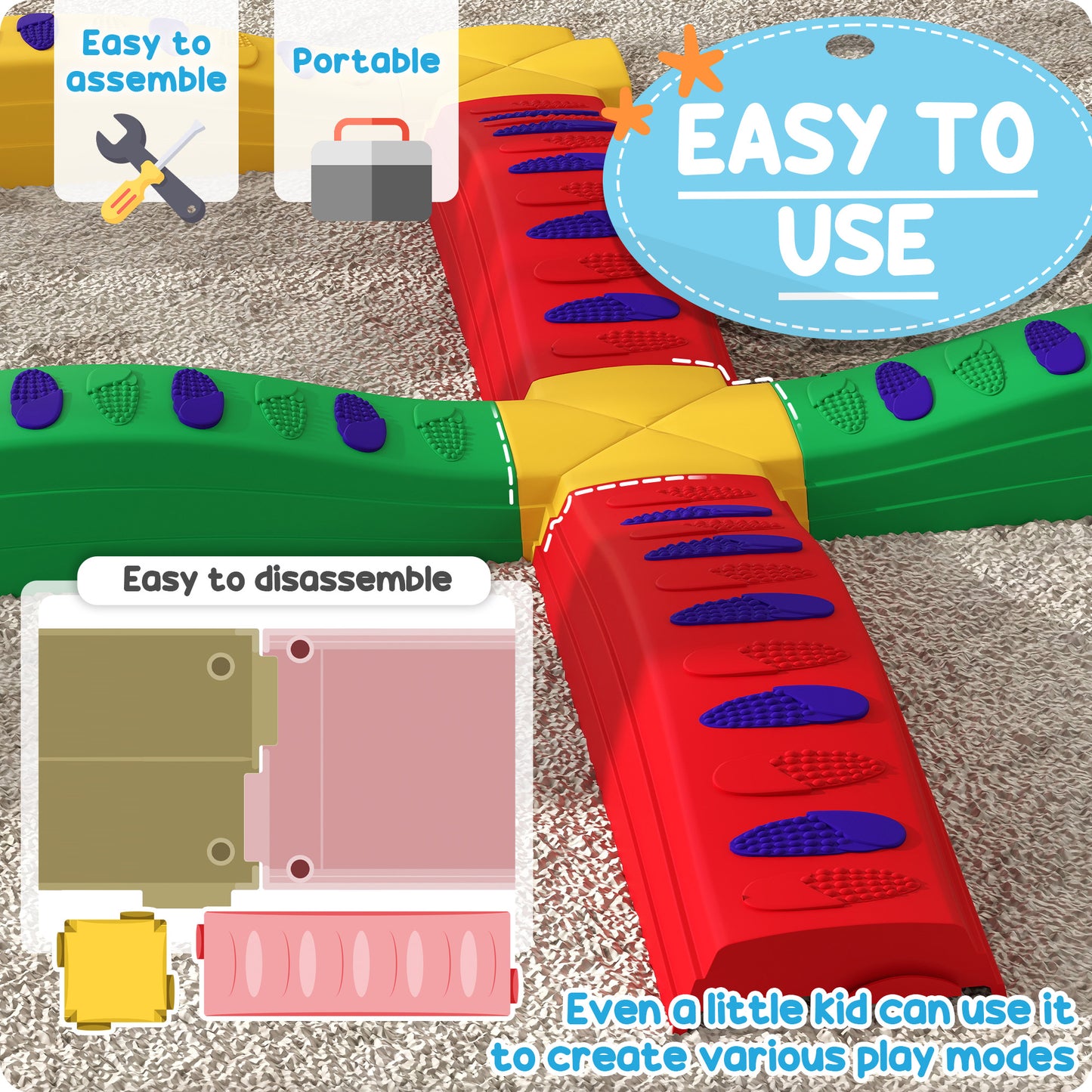 12-Piece Kids Balance Beam Stepping Stones, with Non-Slip Foot Pads