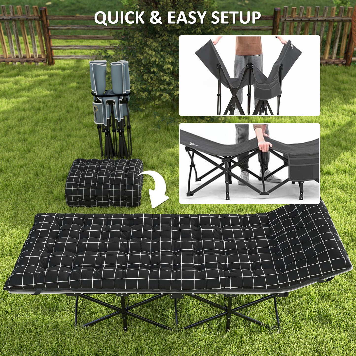 67cm Wide Folding Bed, Camping Cot for Adults with Mattress