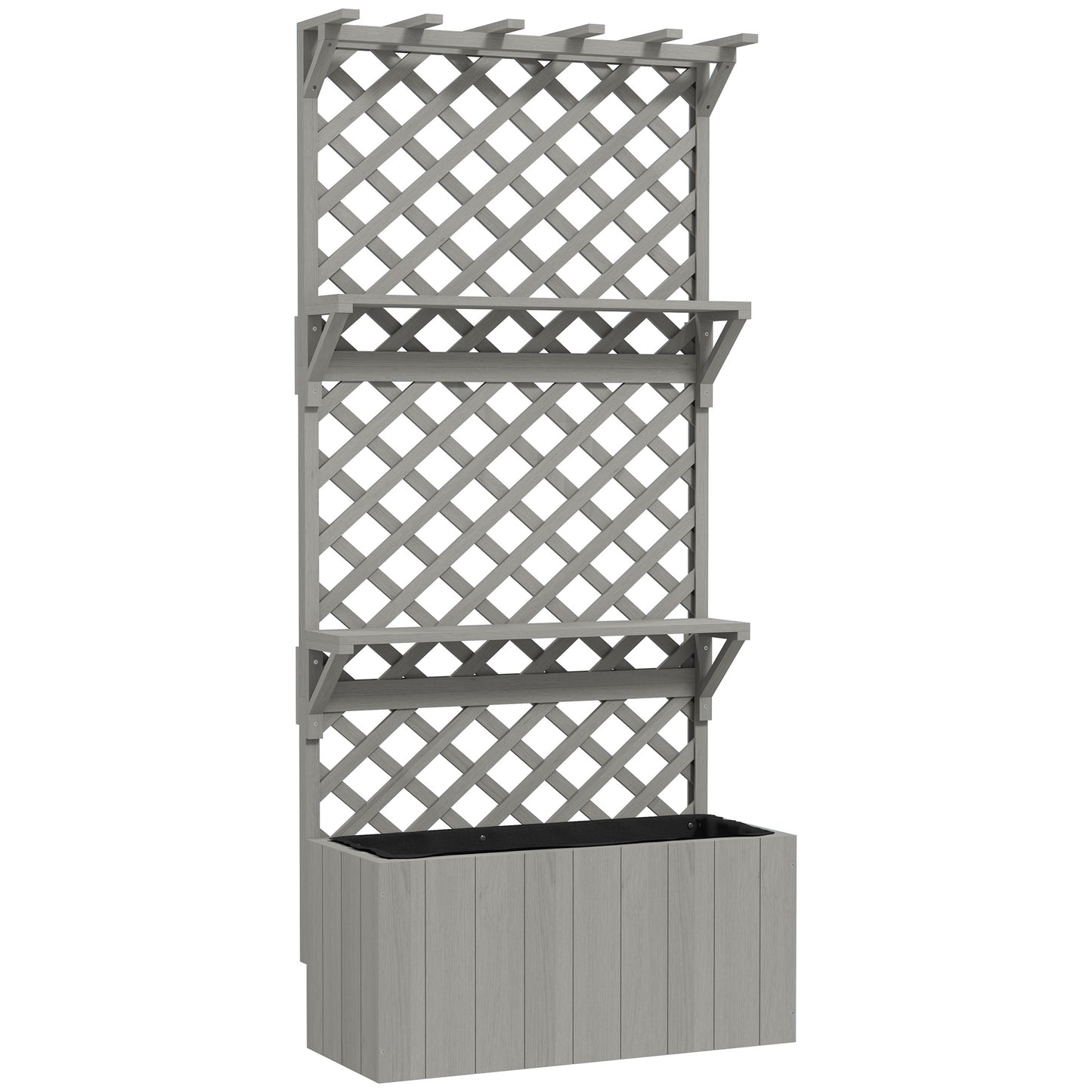 52L Wooden Planter, with Trellis and Shelves