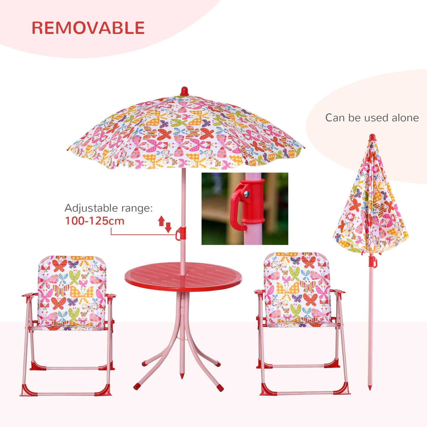 Kids Outdoor Bistro Table and Chair Set Butterfly Pattern Garden