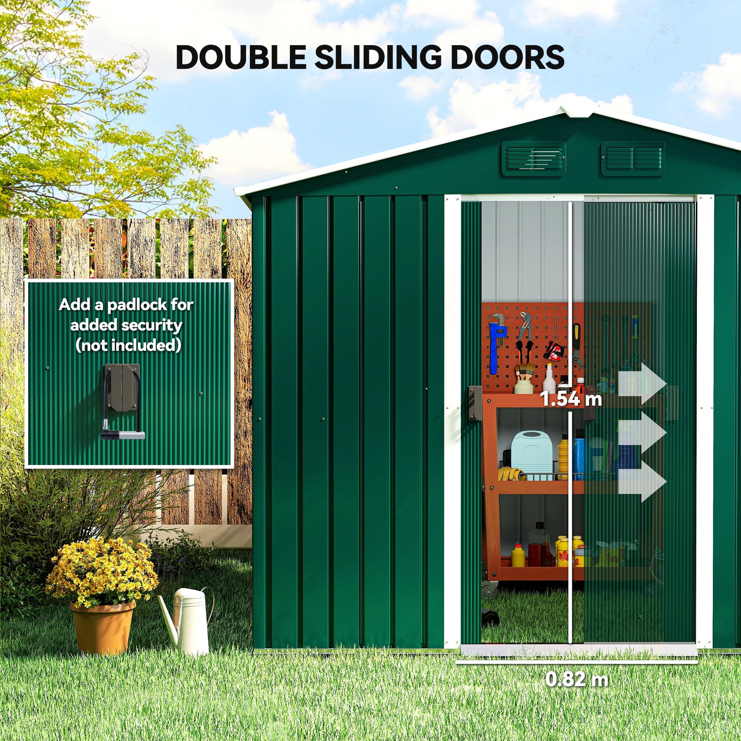 7.7 x 5.7ft Metal Garden Shed with Ventilation Slots