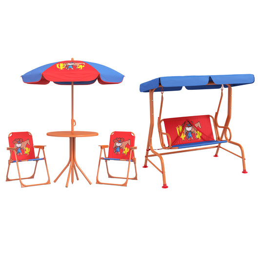 4 Piece Kids Garden Furniture Set with Adjustable Canopy