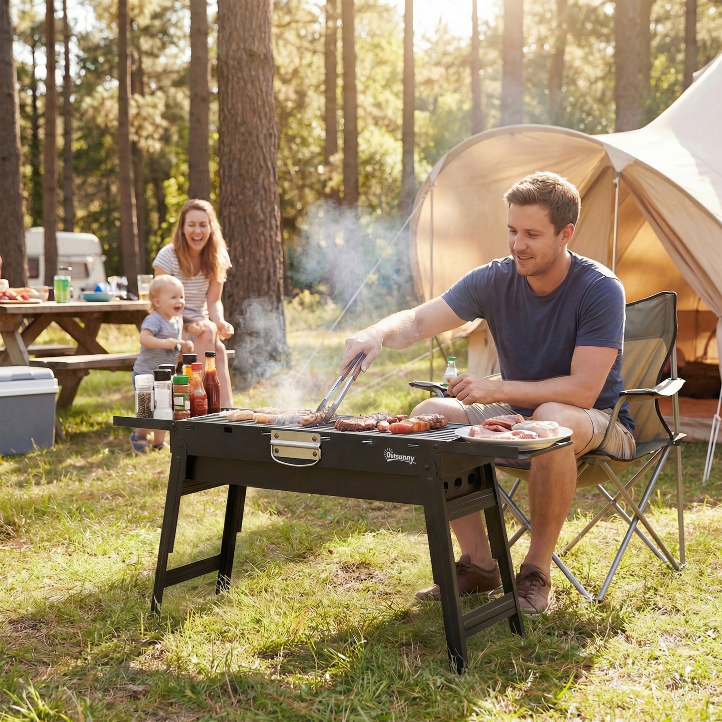 Portable BBQ Grill, Foldable Charcoal Grill for Camping and Picnics
