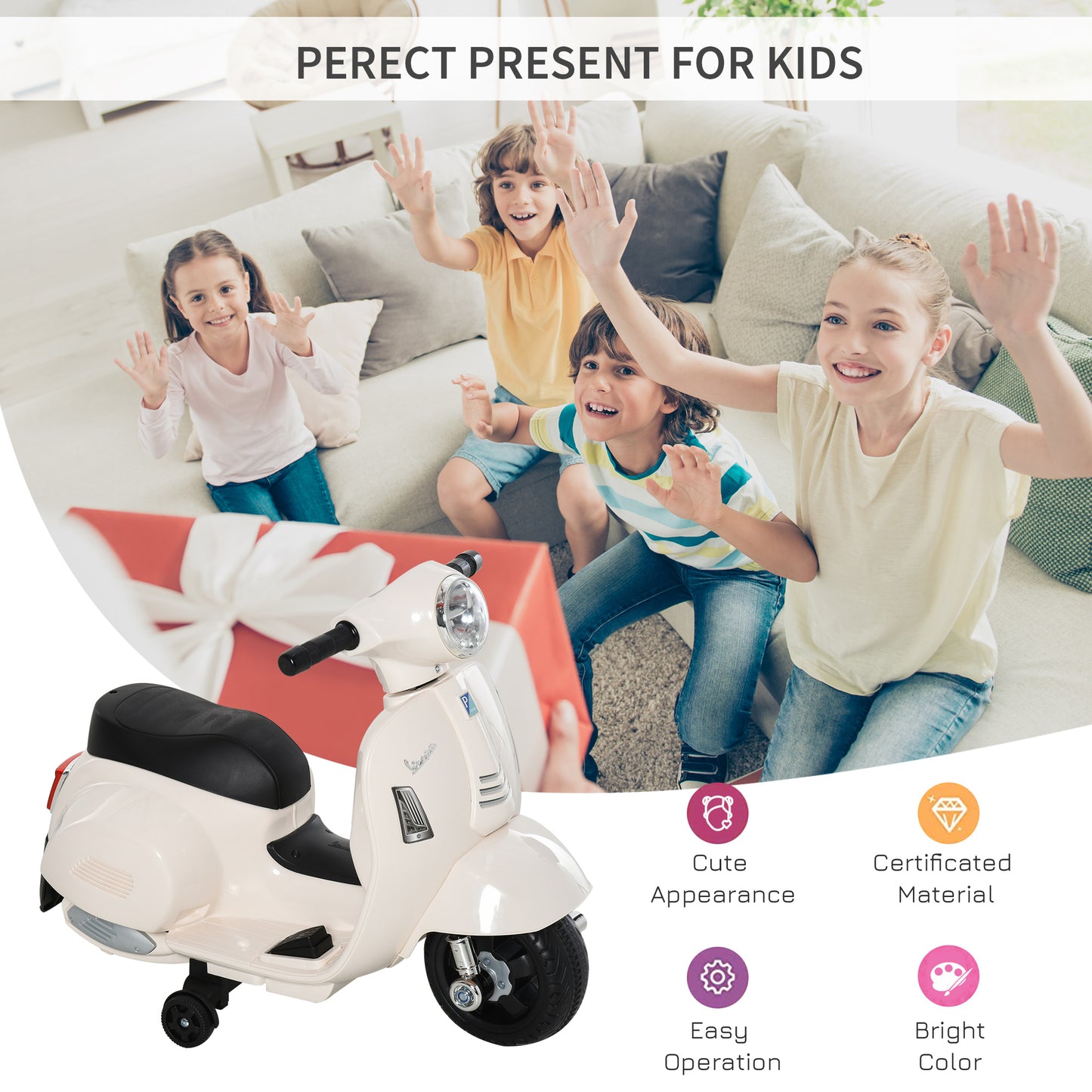 Vespa Licensed 6V Kids Electric Motorbike Ride On Motorcycle