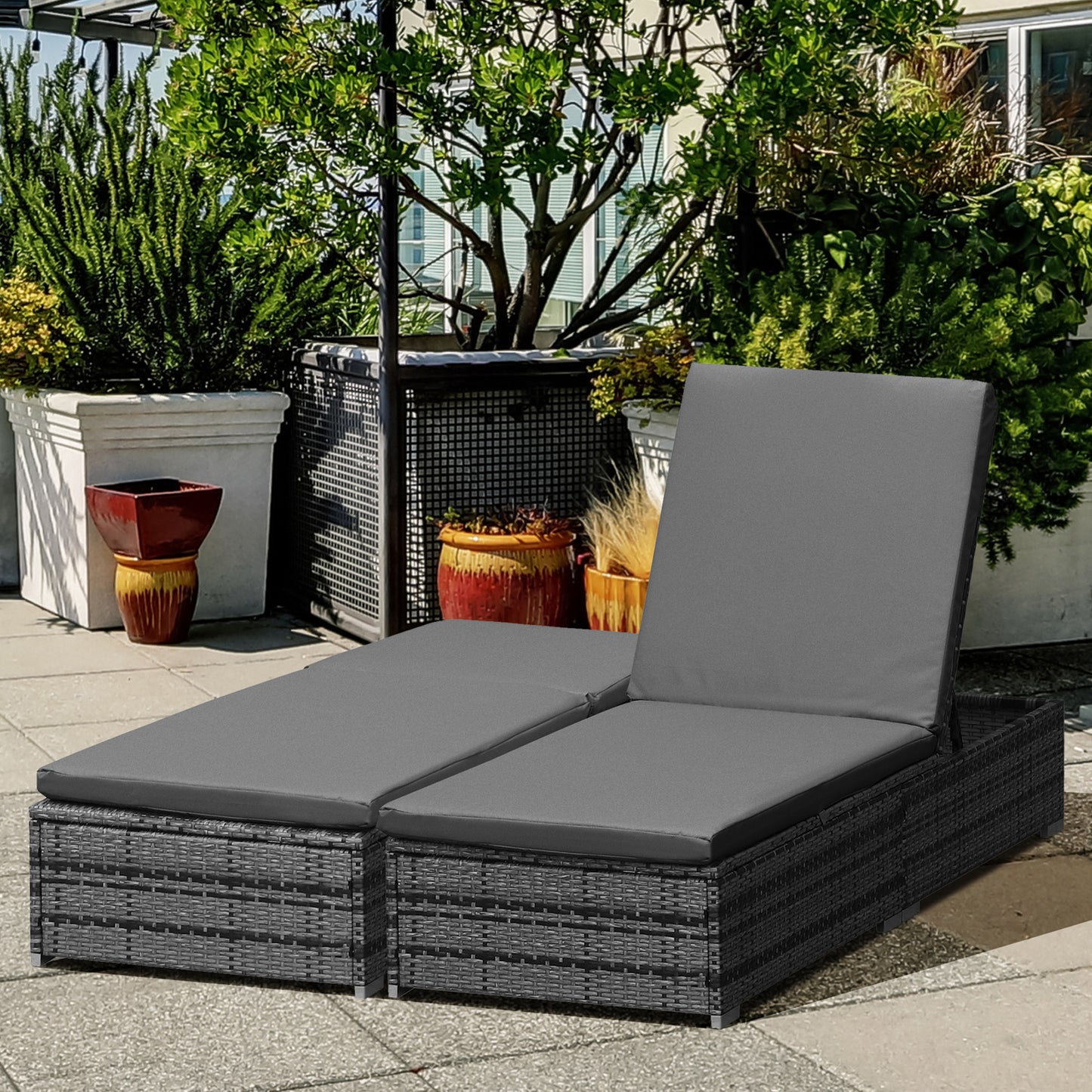 PE Rattan Sun Loungers with Cushion