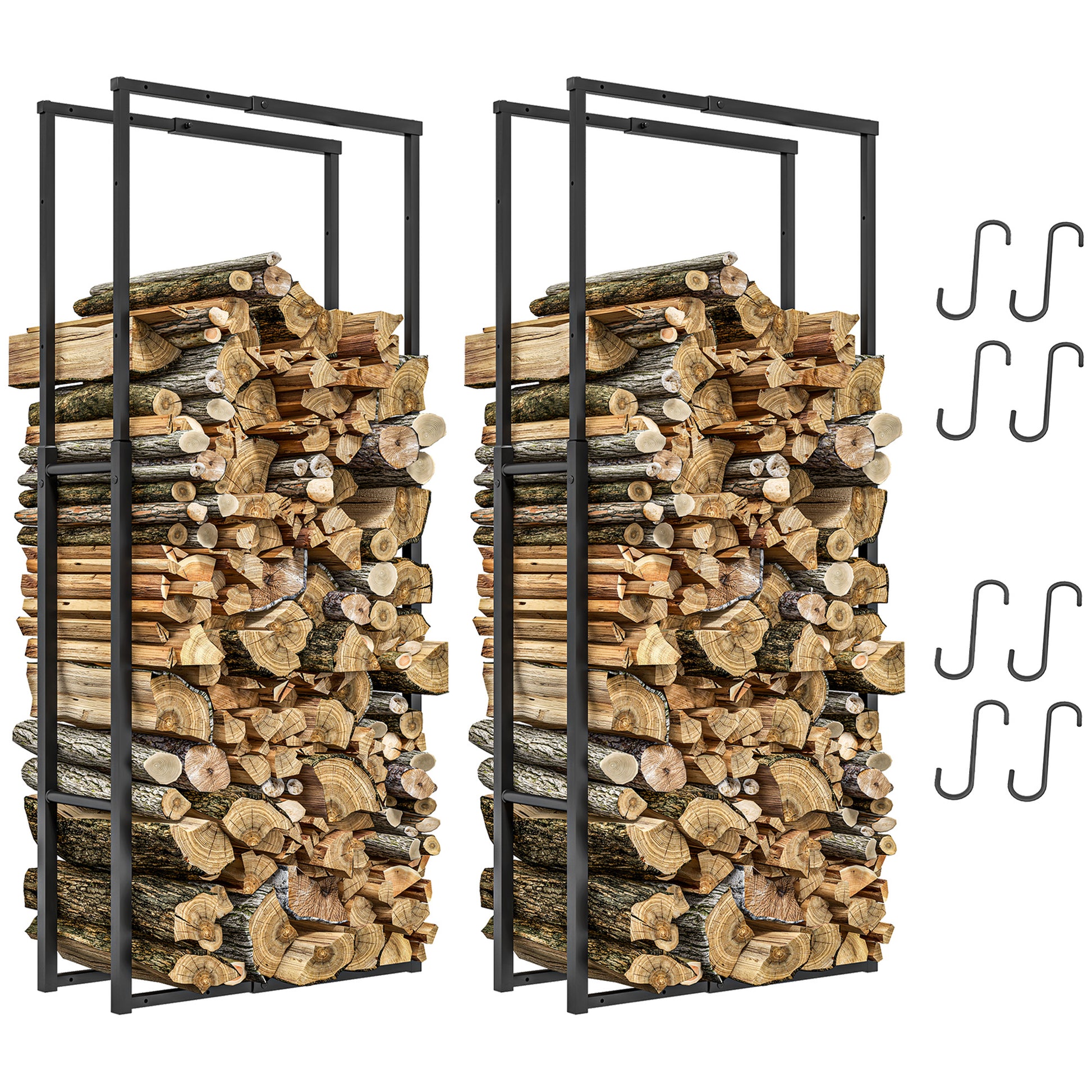 Firewood Log Rack Set of 2, Retractable Metal Wood Store Holder