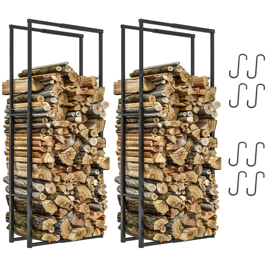 Firewood Log Rack Set of 2, Retractable Metal Wood Store Holder