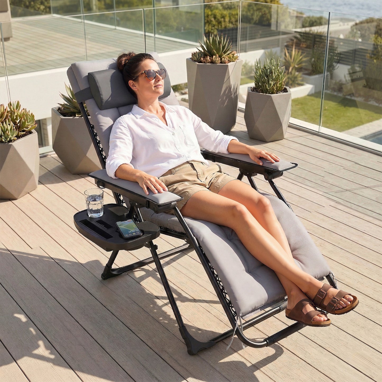 Zero Gravity Chair, Folding Sun Lounger Reclining Garden Chair