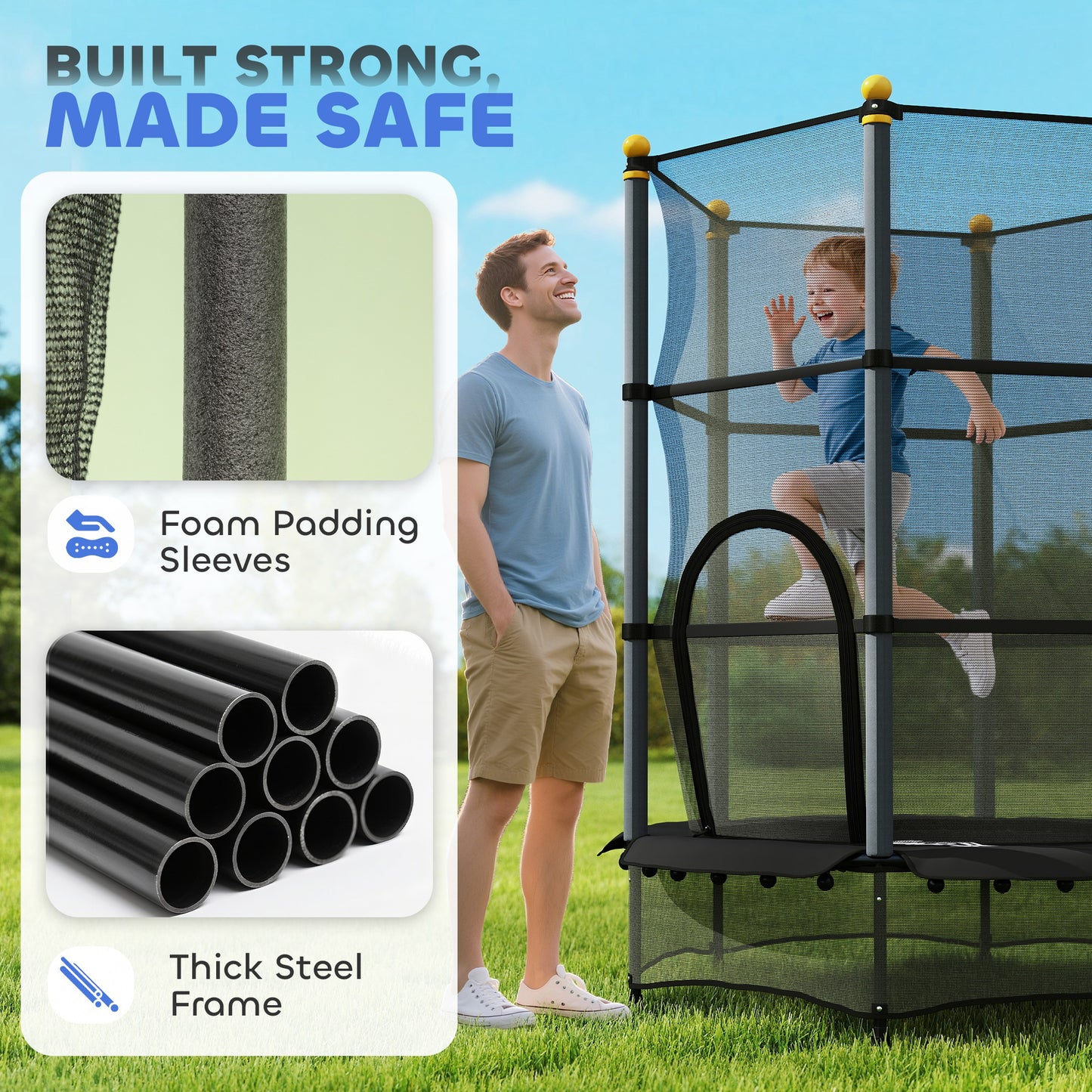 4.6FT/55" Kids Trampoline with Enclosure Net, Outdoor Indoor Use