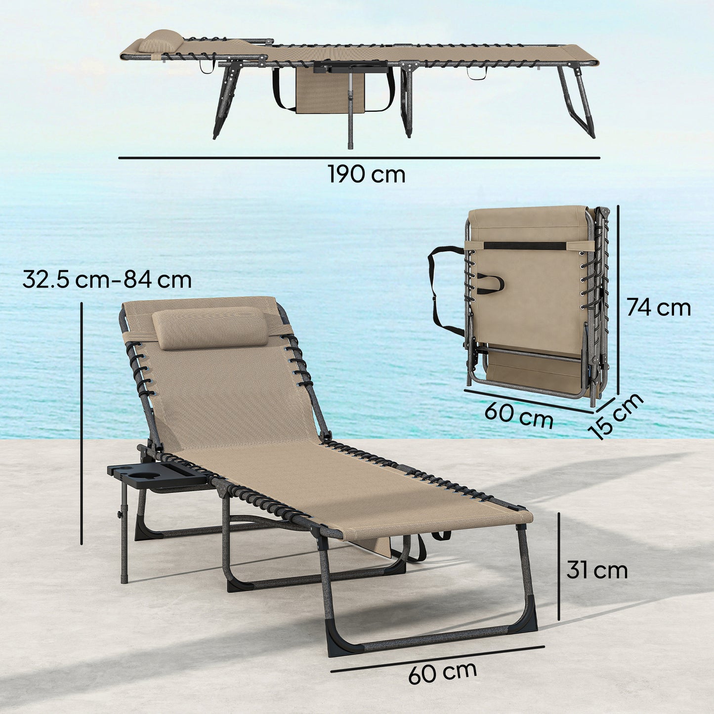 Five-Position Reclining Sun Loungers Set of 2
