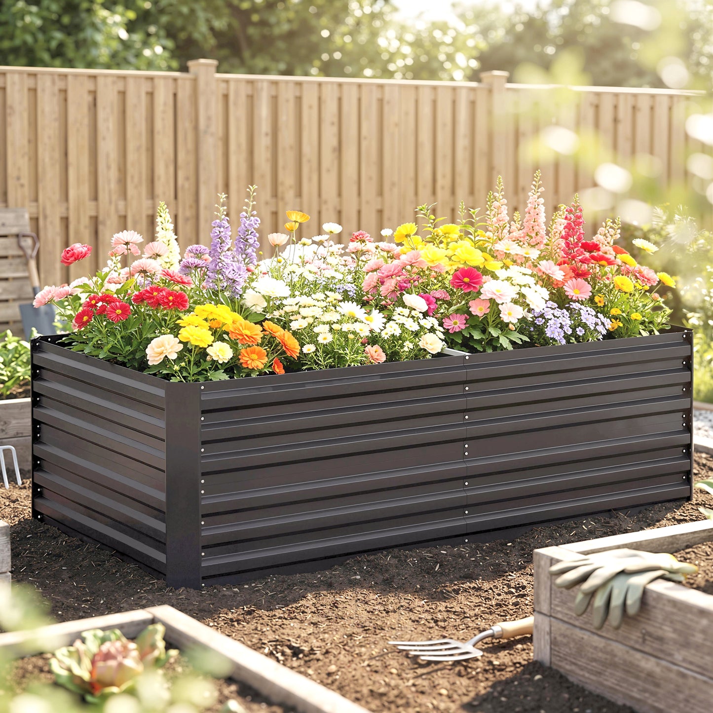 Raised Beds for Garden, Galvanised Steel Outdoor Planters (4)