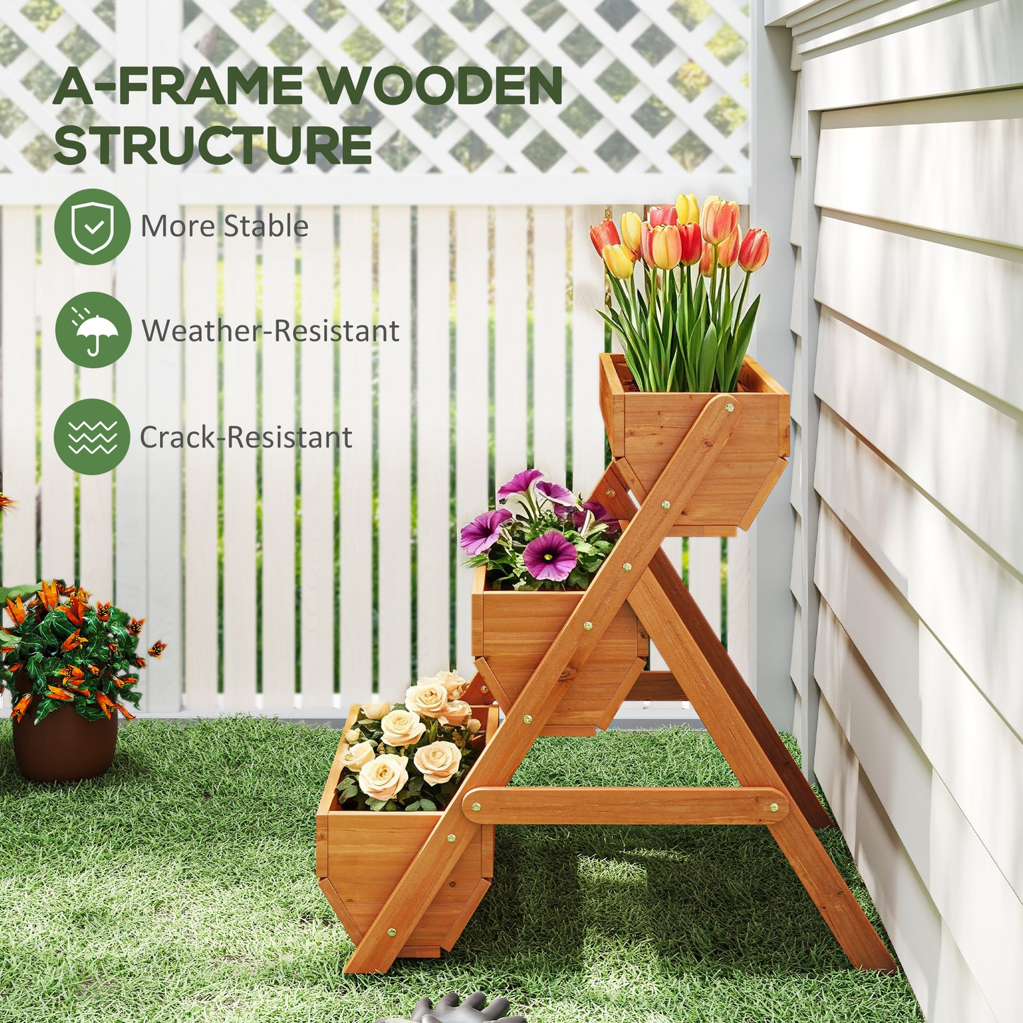 3 Tier Raised Garden Bed Wooden Elevated Planter Box Kit