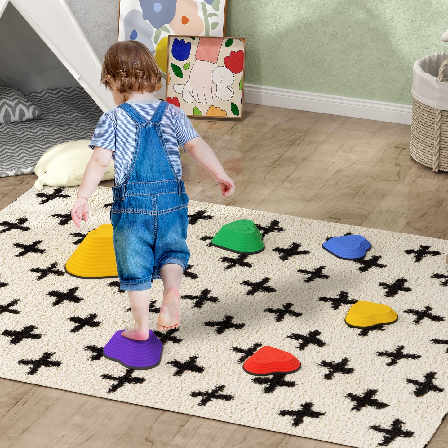 6-Piece Heart-Shaped Kids Balance Stepping Stones and Motor Skills