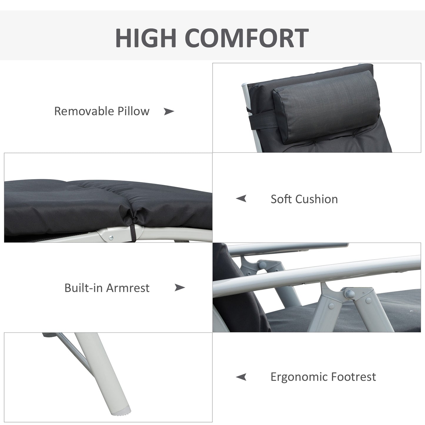 Steel Frame Outdoor Garden Padded Sun Lounger w/ Pillow