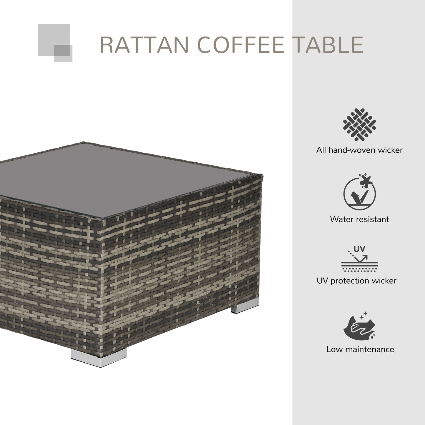 Square PE Wicker Rattan Table with Glass Top
