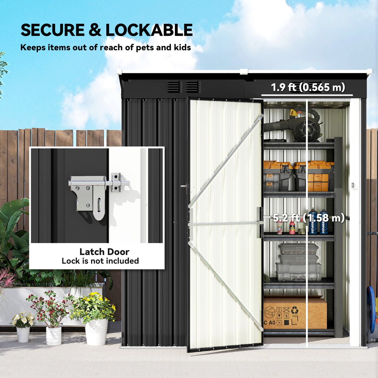 5 x 3 ft Lean-to Garden Shed