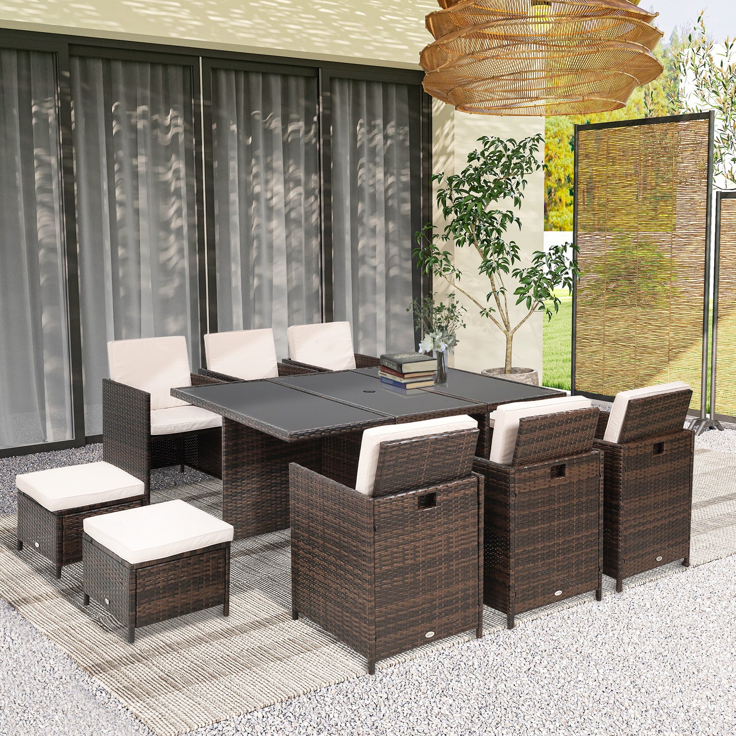 10 Seater Rattan Cube Garden Furniture Set with Parasol Hole