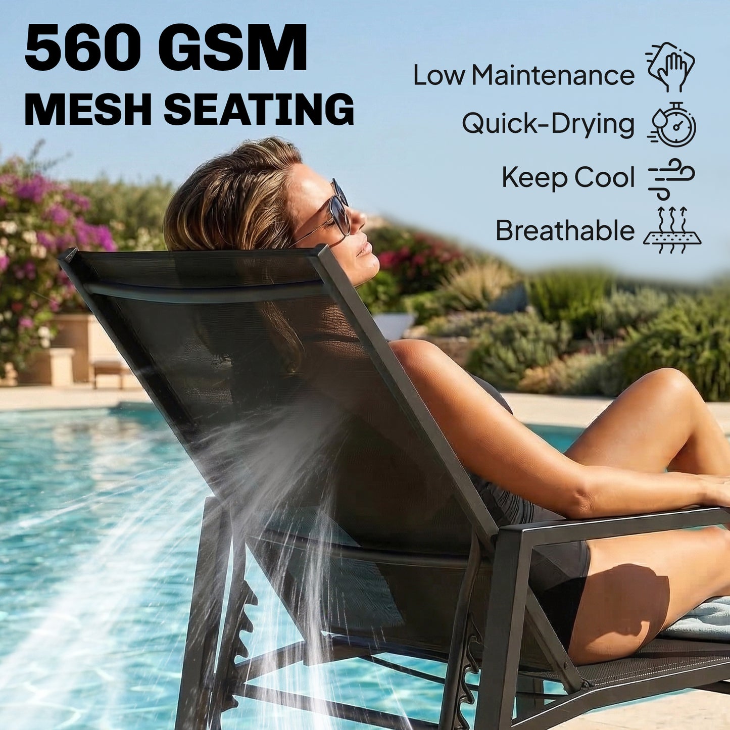 Sun Lounger Retractable Footrest 5-Position Adjustable Steel Frame