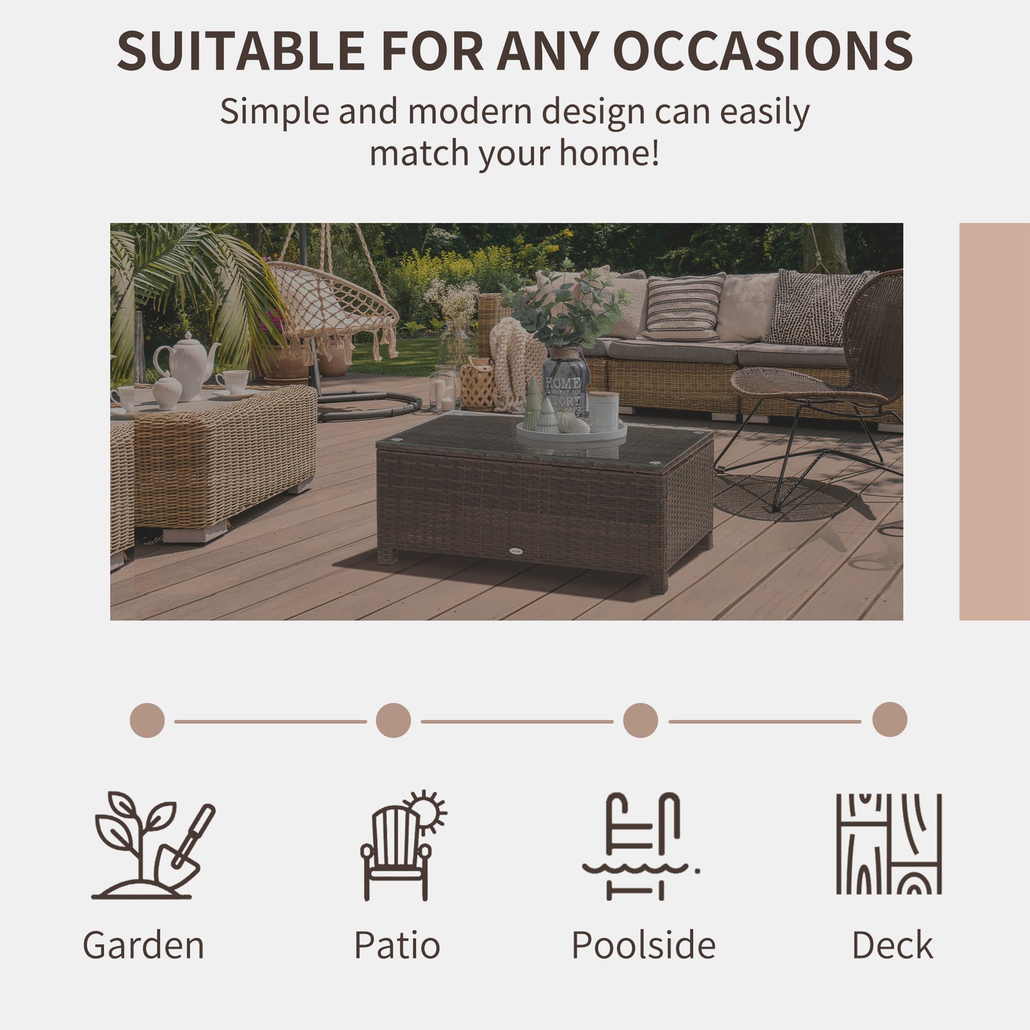PE Rattan Garden Coffee Table with Glass Table Top