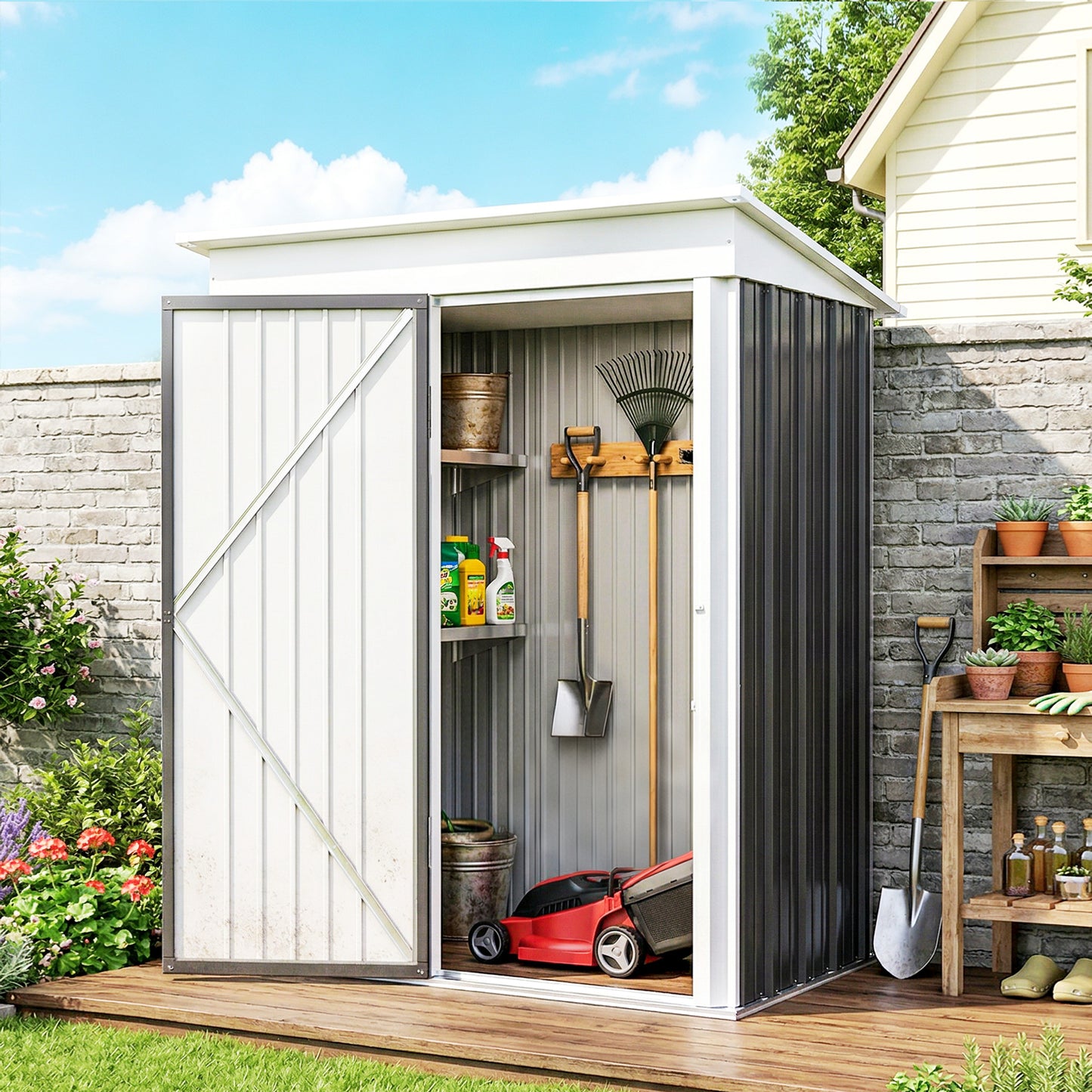 Metal Garden Shed, Outdoor Lean-to Shed for Tool Motor Bike