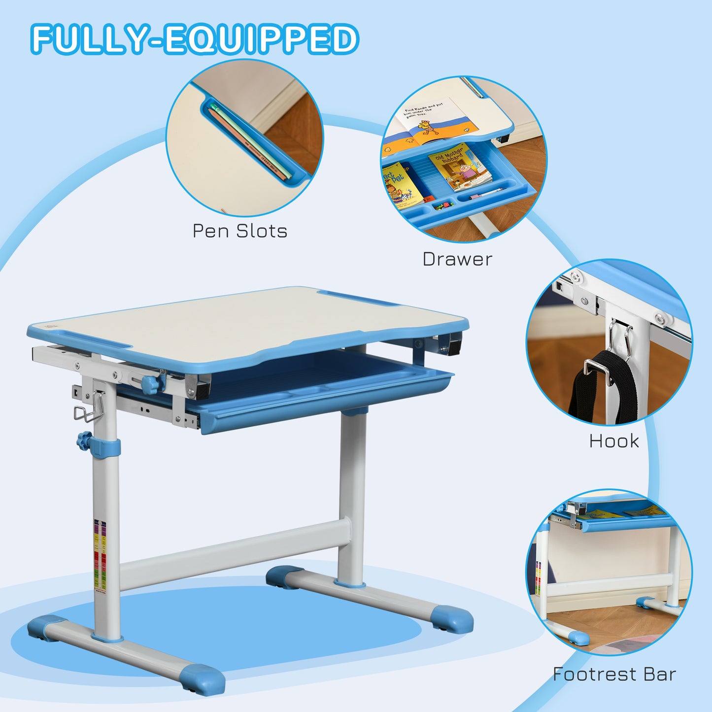 Kids Desk and Chair Set, Height Adjustable Student Writing Desk