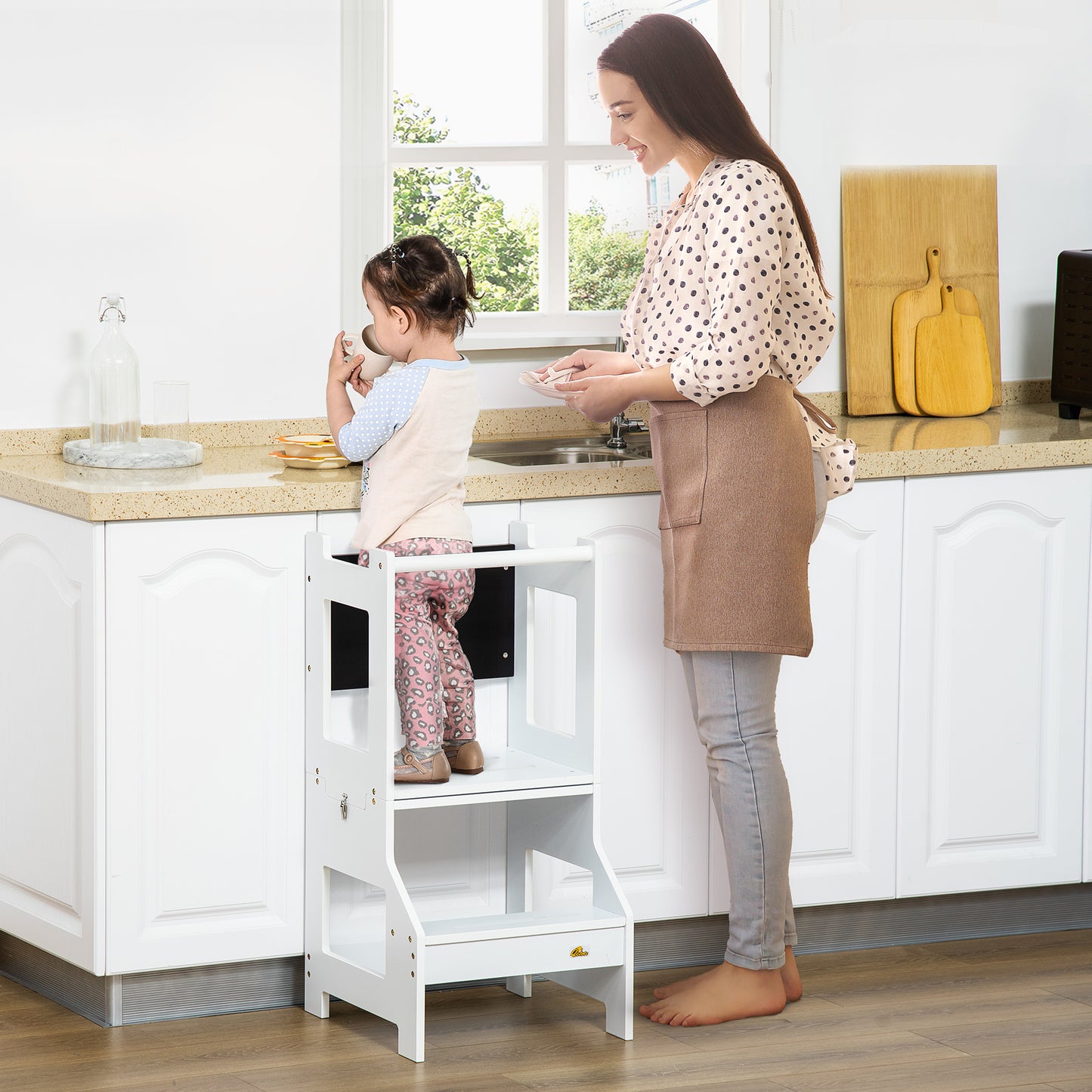 2 in 1 Kids Kitchen Step Stool with Safety Rail Toddler Steps