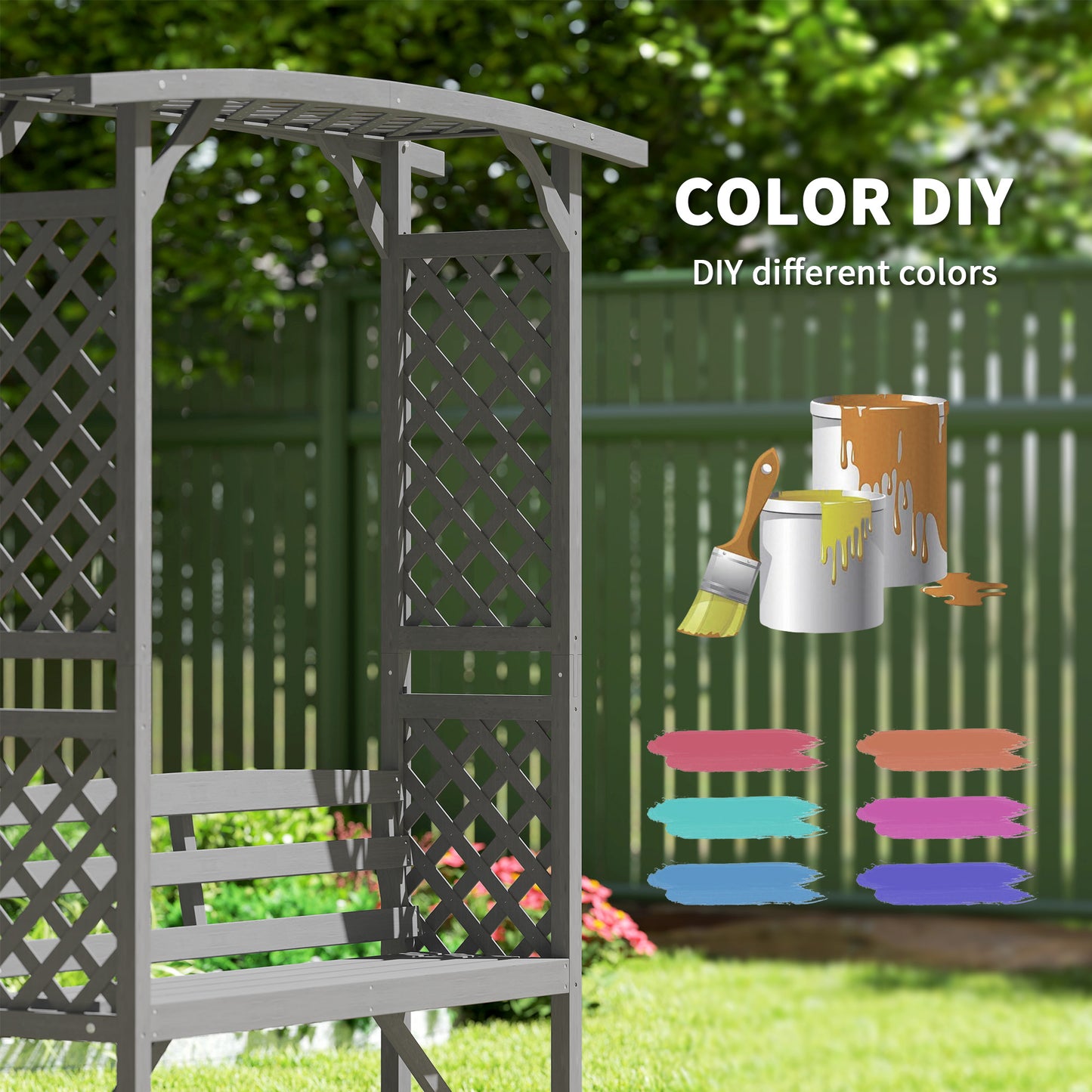 Garden Bench, Wooden Garden Arbour with Seat for Vines/Climbing Plants