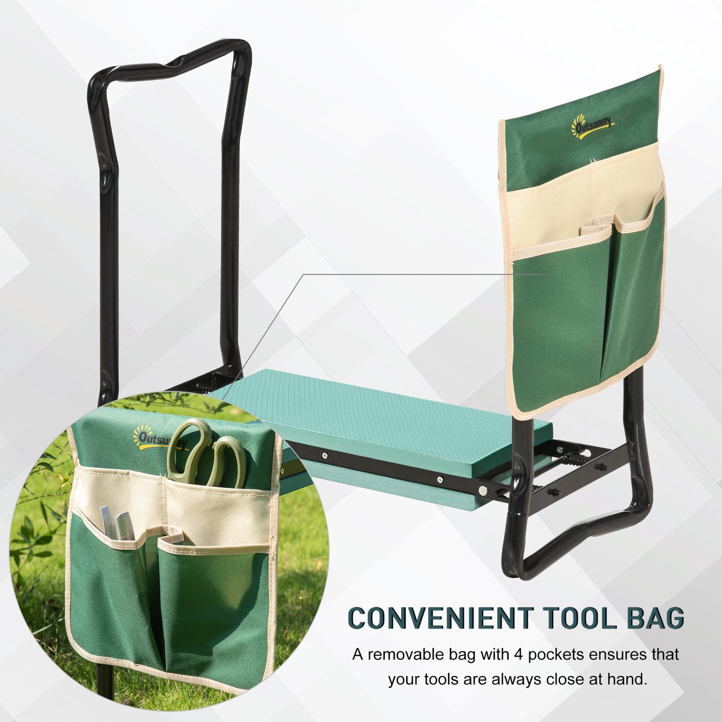 Steel Frame Padded Garden Kneeler, with Tool Bag