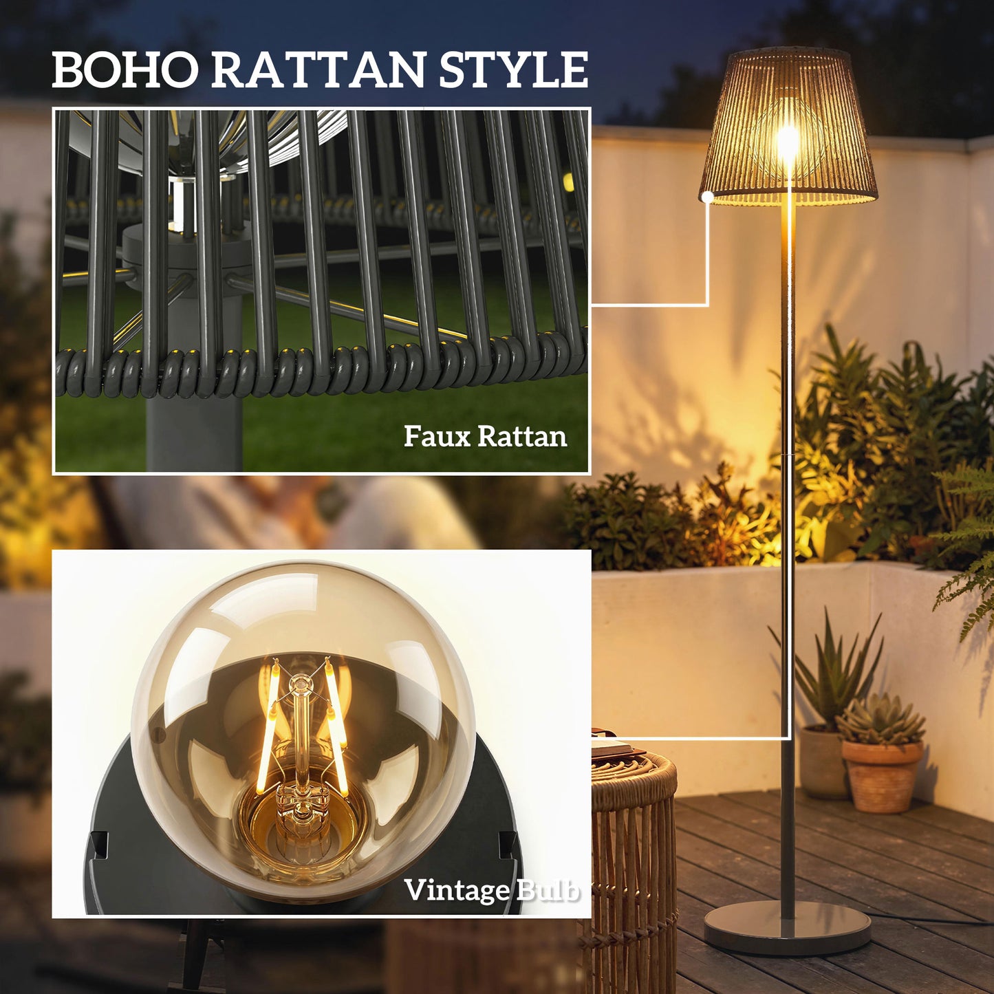 Outdoor Solar Floor Lamp, Adjustable Height Rechargeable Floor Lamp
