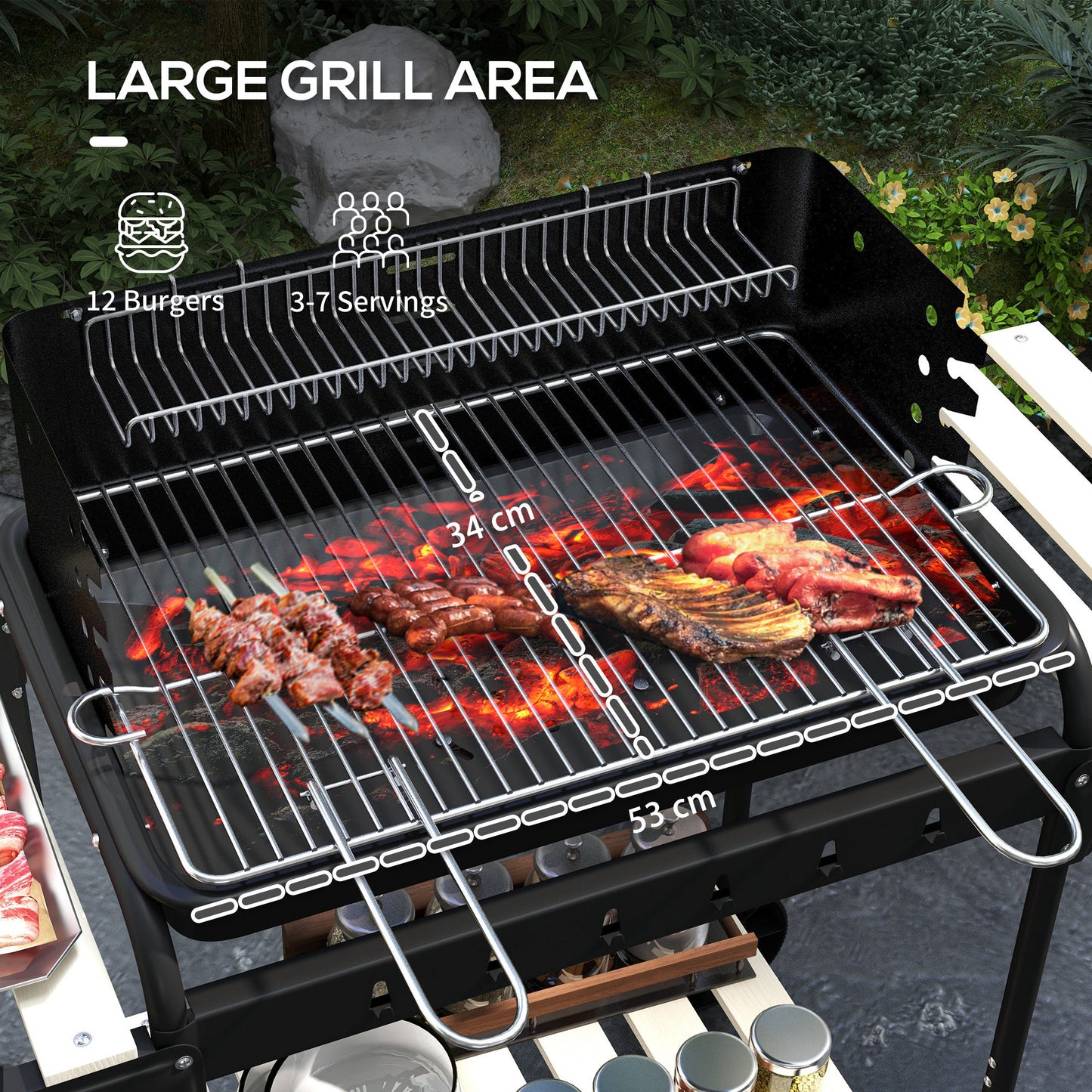 Charcoal Barbecue Grill with Adjustable Grill Height