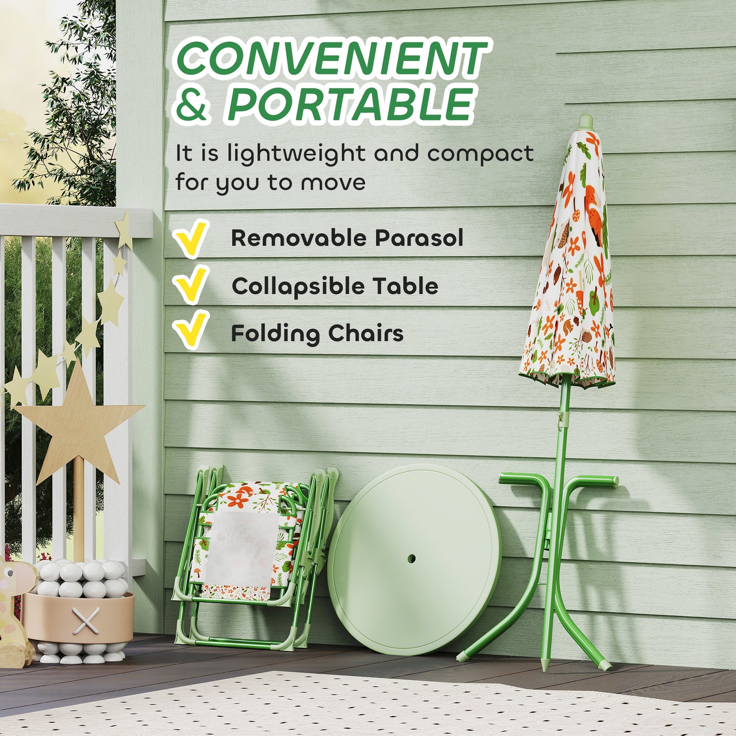 4-Piece Kids Garden Table and Chair Set with Adjustable Parasol