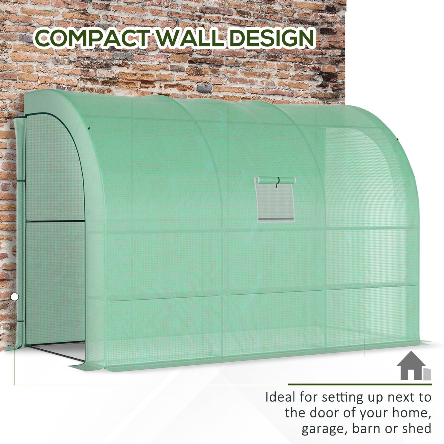 Walk-In Lean to Greenhouse with Windows and Zippered Doors