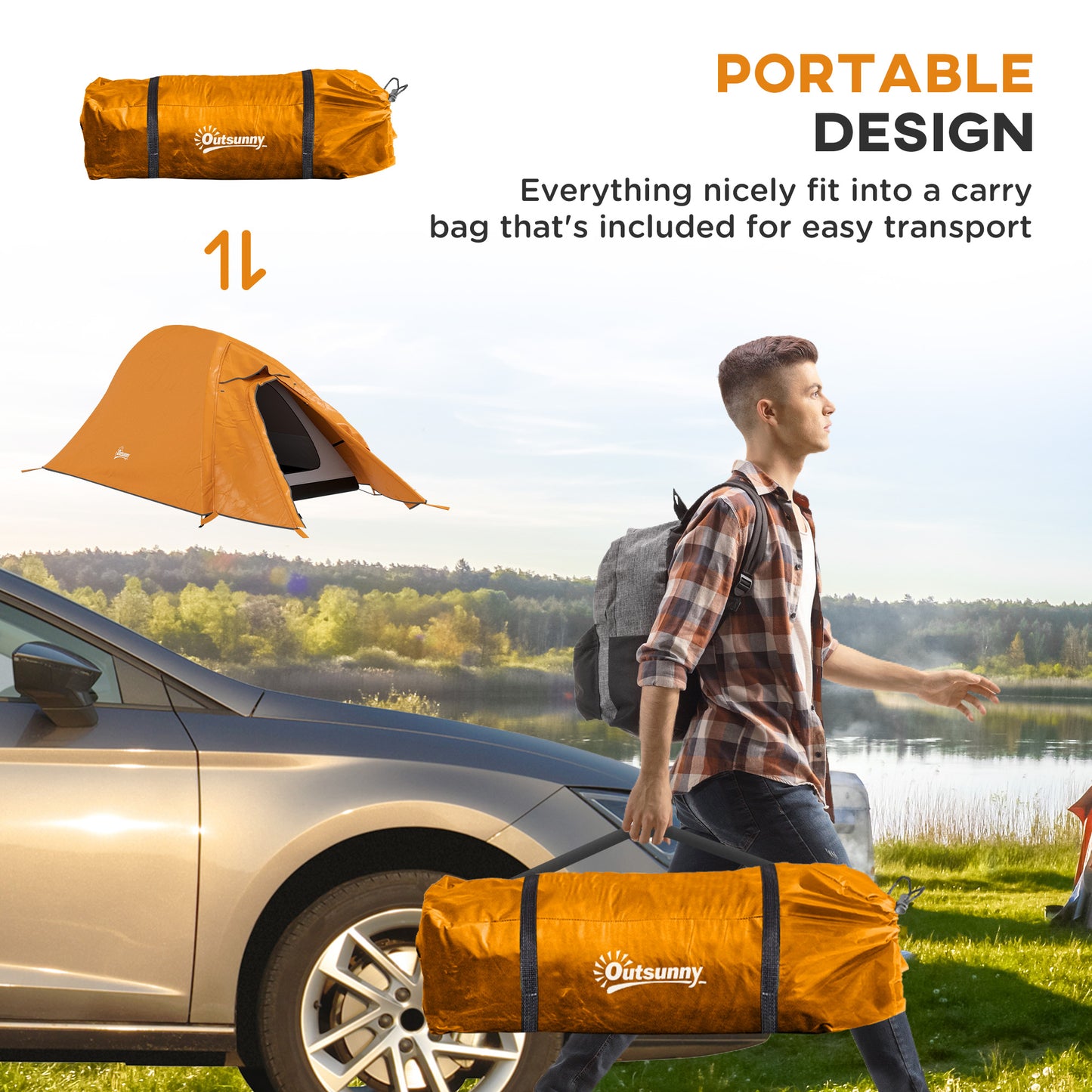 Double Layer Camping Tent, 1-2 Man Backpacking Tent with Carry Bag
