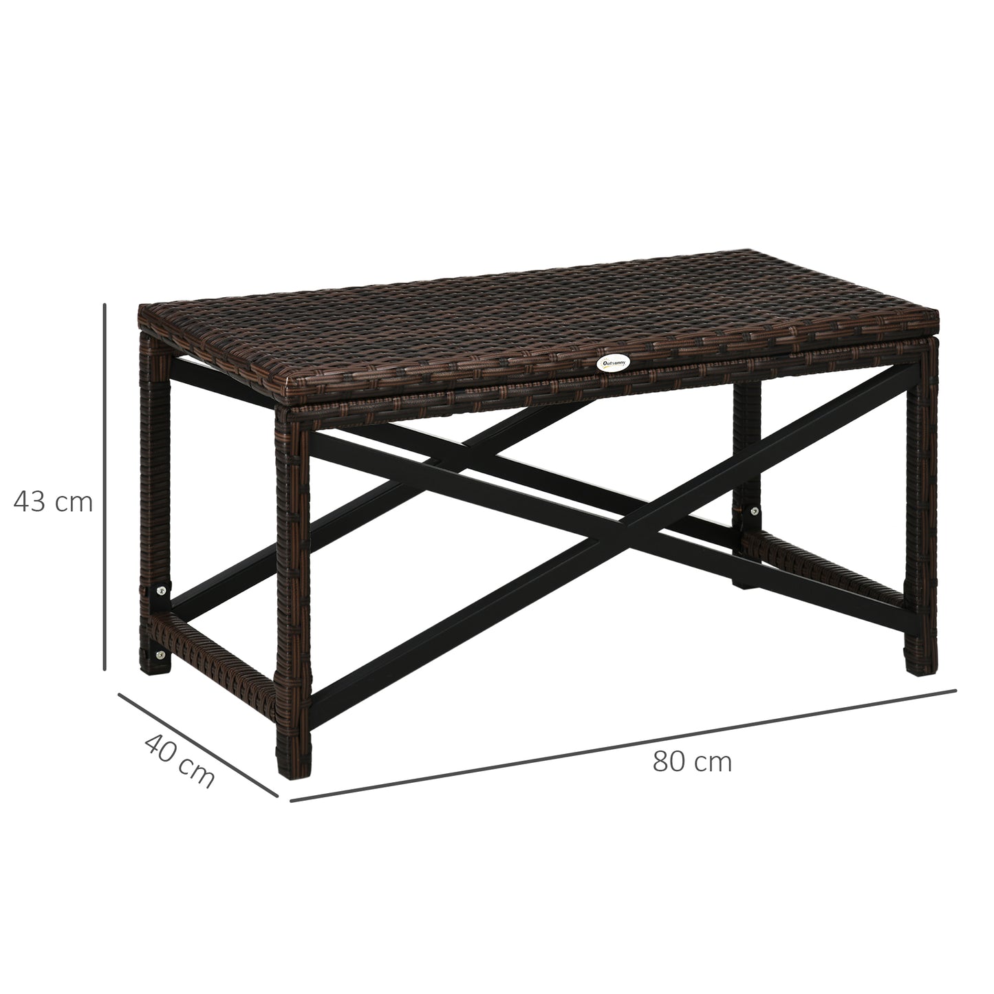 PE Rattan Garden Side Table, Outdoor Coffee Table with X-Shape Frame