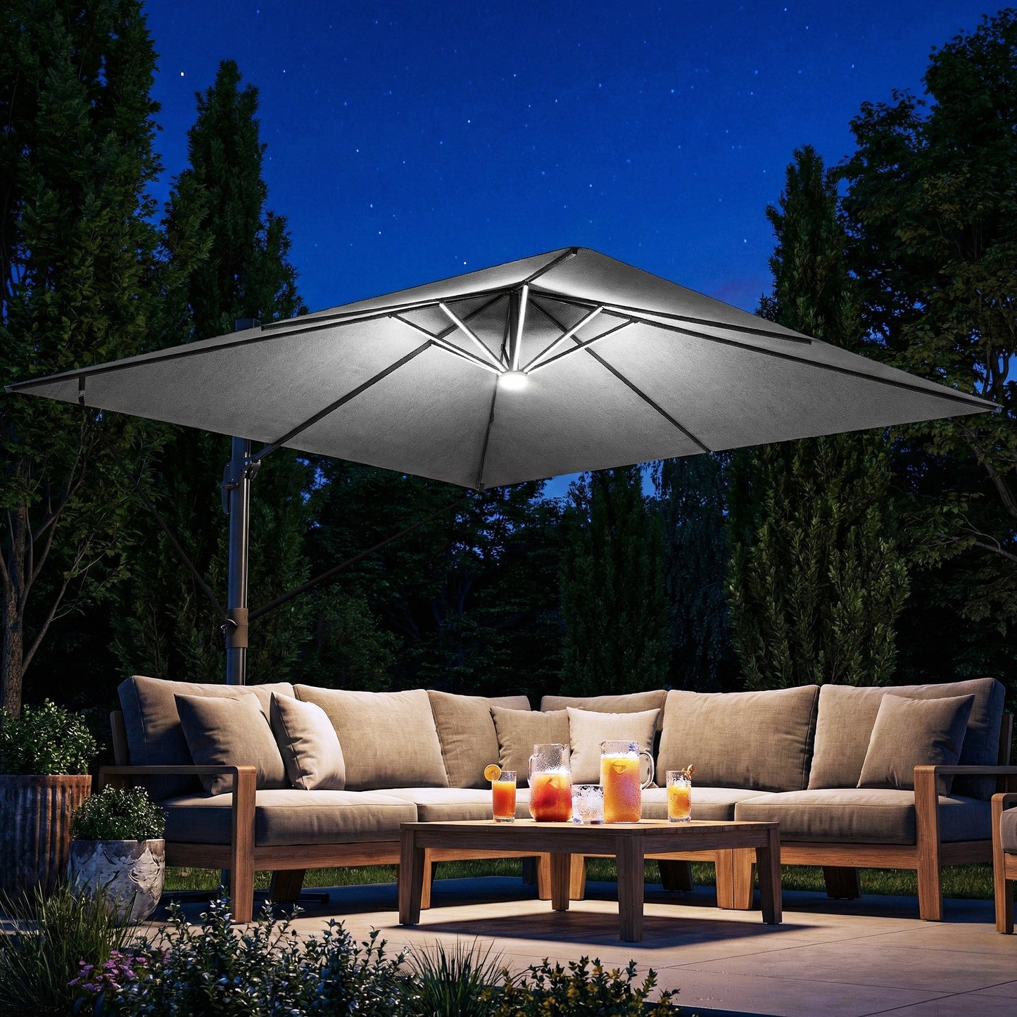 3 x 3 m Garden Cantilever Parasol with Light, Cover