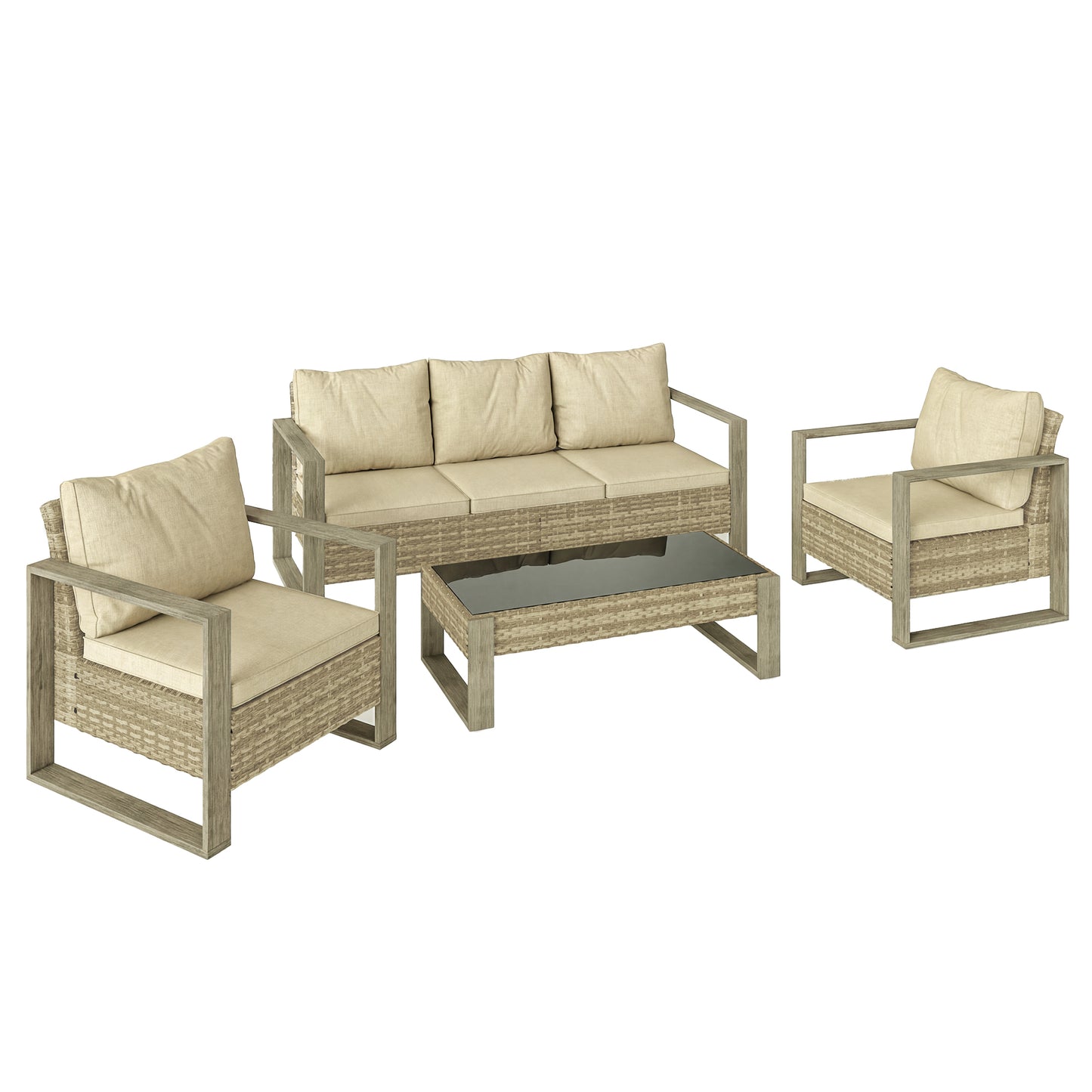 Rattan Garden Set, 4 Piece Rattan Garden Furniture Set