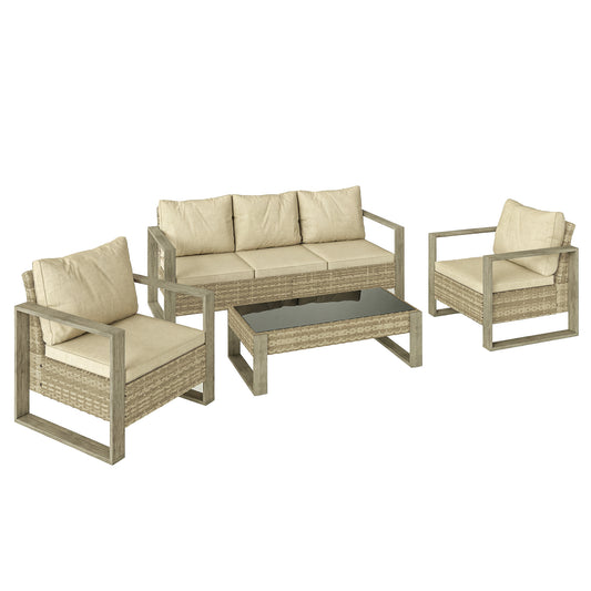 Rattan Garden Set, 4 Piece Rattan Garden Furniture Set