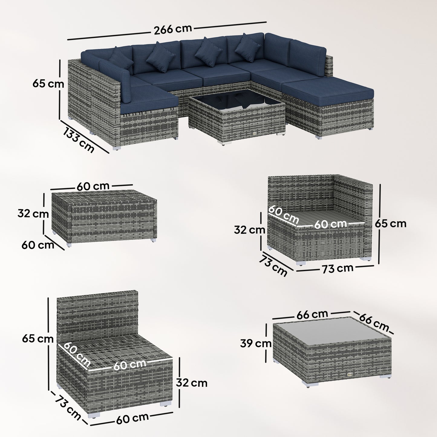 8 Pieces PE Rattan Corner Sofa Set, Outdoor Garden Furniture Set (1)