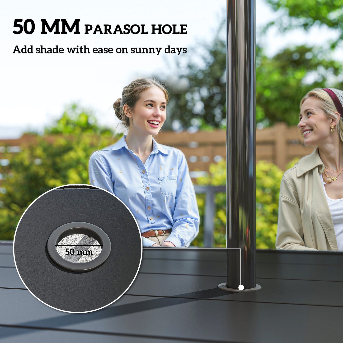 Seven-Piece Minimal Metal Garden Dining Set, with Parasol Hole