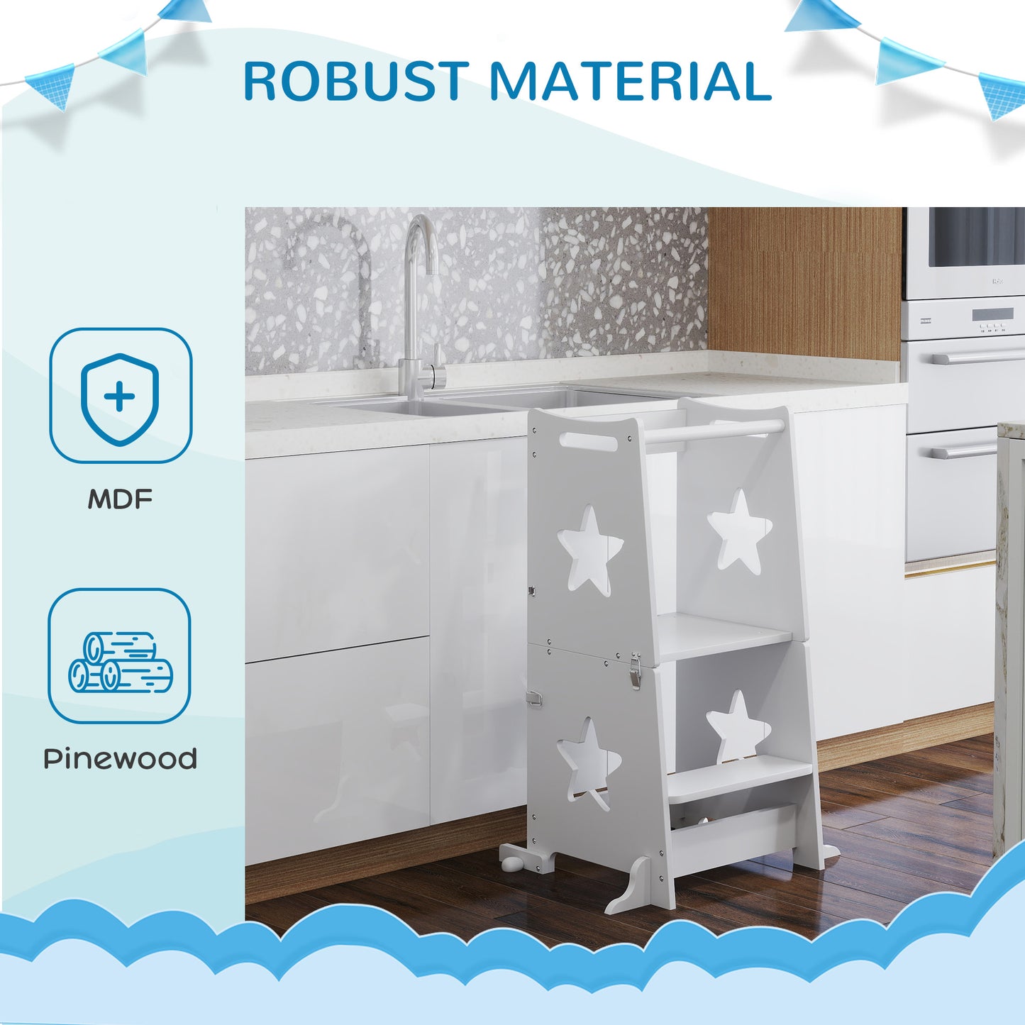 2-in-1 Toddler Step Stool with Safety Rail for Kitchen, Bathroom