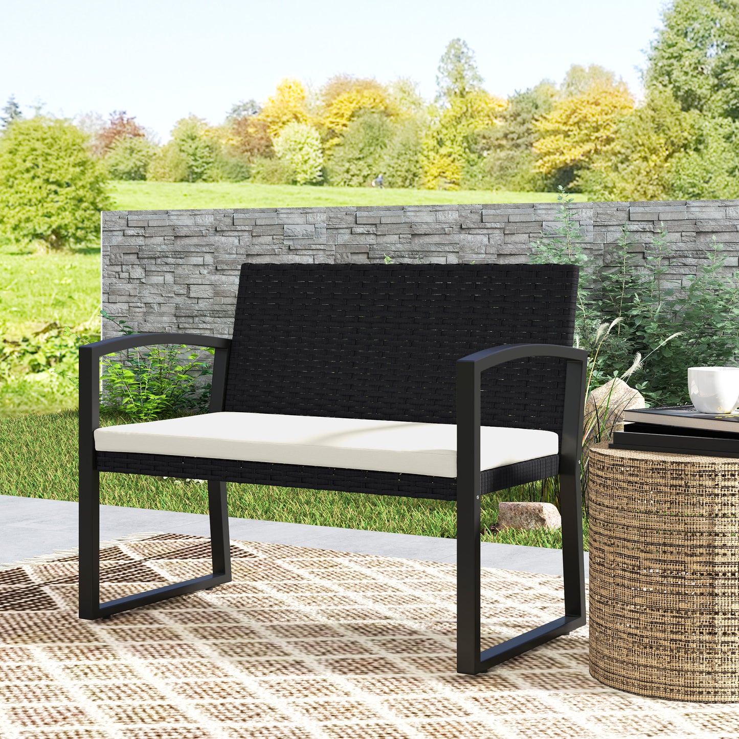 Two-Seater Rattan Garden Bench