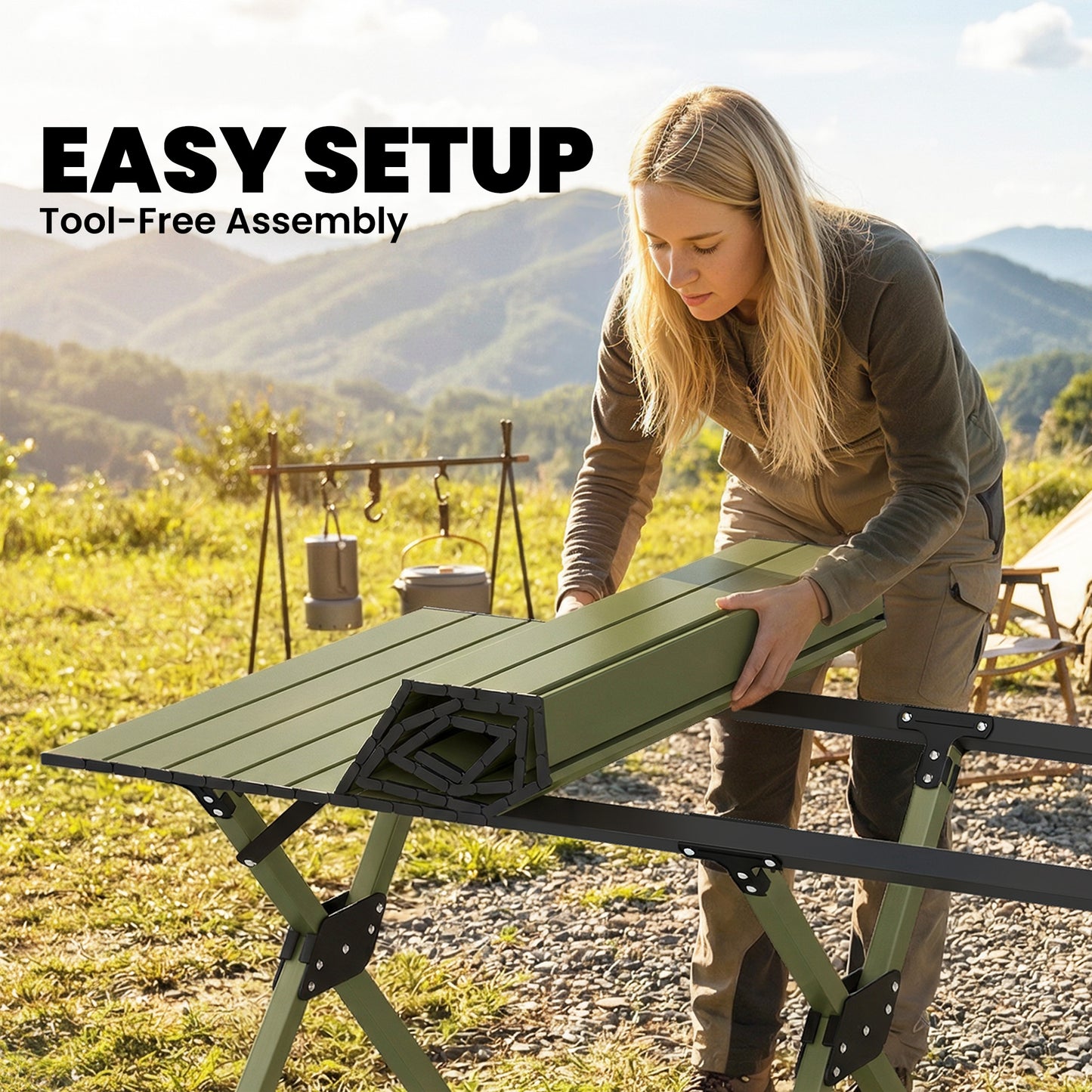 4ft Folding Camping Table, Waterproof Picnic Table with Roll Up Top