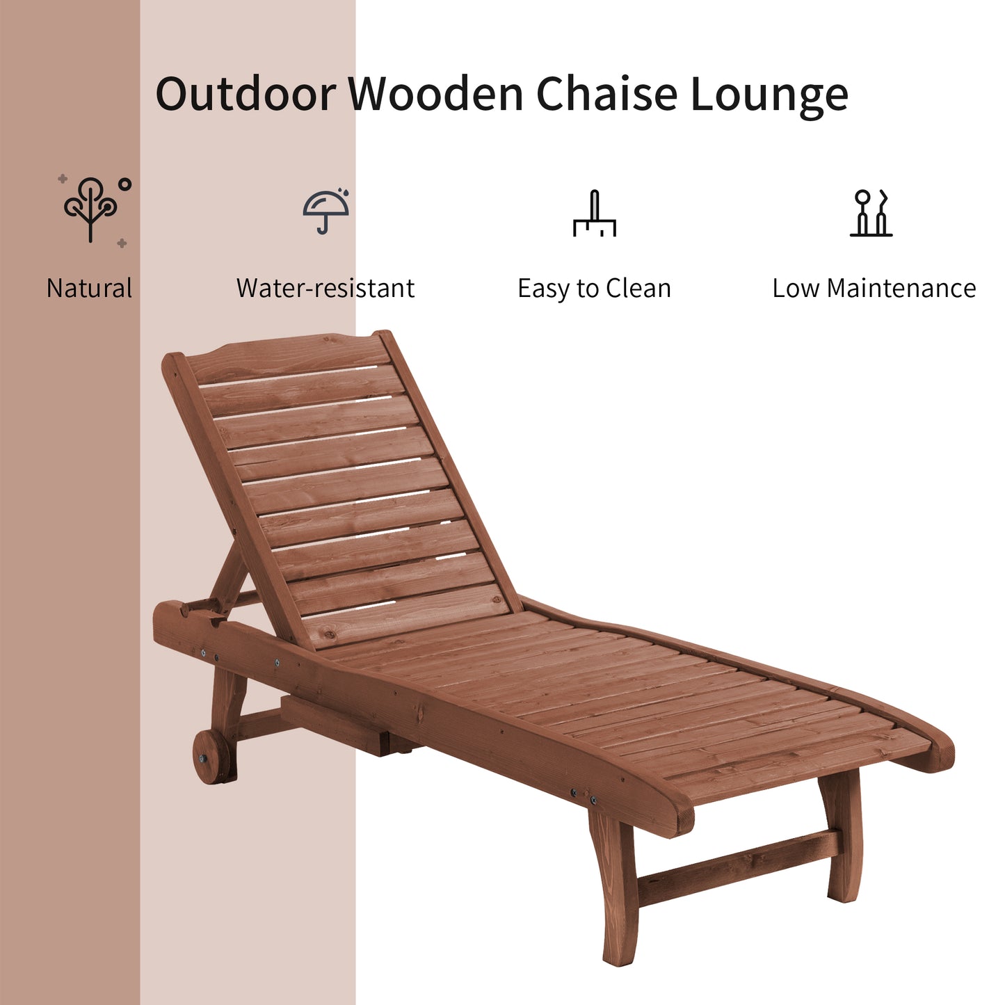Outdoor Wooden Lounger Chair, Sun Bed with Built-In Table