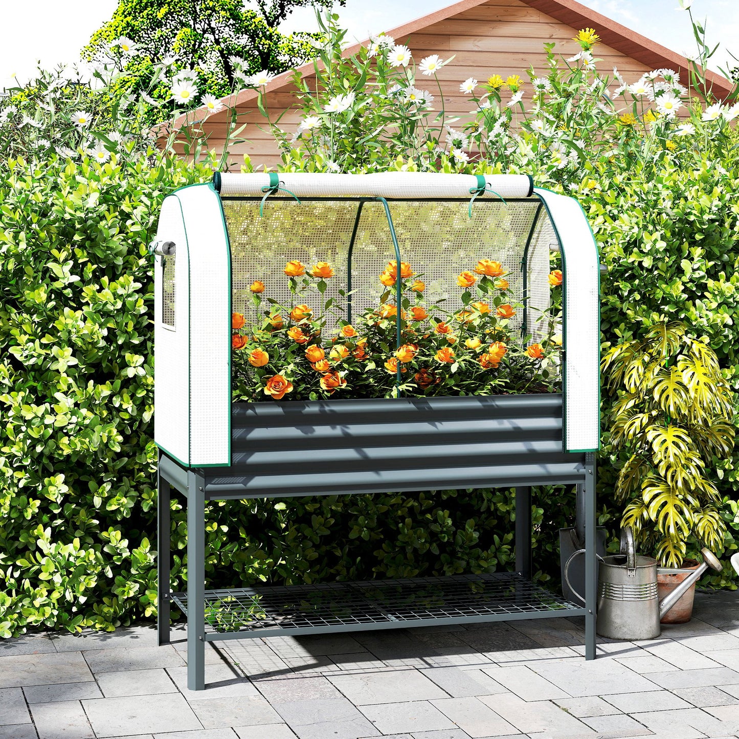 Galvanised Raised Planter with Greenhouse Cover